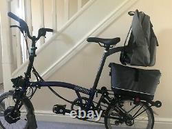 Brompton Electric 6 speed with city bag electric blue rear rack
