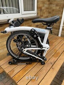 Brompton electric bike 2020. White M2LU 2 speed with rear carrier rack