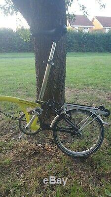 Brompton yellow 5 speed extendable seatpost rear rack folding bicycle