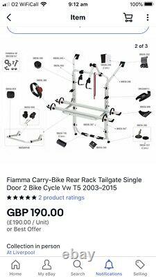 Fiamma Carry-Bike Rear Rack Tailgate Single Door 2 Bike Cycle Vw T5 20032015
