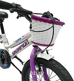Kids Girls Bike Skorpion Moonlight 16 Wheel Purple White + Basket Age 5+