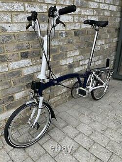 MUST SEE Brompton M6R Tempest Blue & White with rear rack MINT & RARE