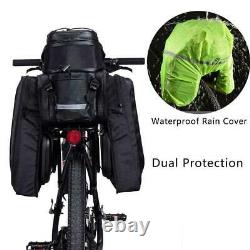 ROCKBROS Bike Rack Bag Waterproof Carbon Leather Rear Pack Trunk Pannier Black