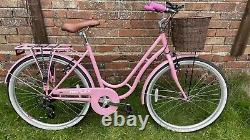 SOLD Ladies Girls Bike Bicycle Pink With Basket, Mudguards, Rear Rack 6 Speed