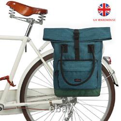TOURBON Nylon Bike Pannier Rear Rack Cycling Shoulder Backpack Tote Bag Blue UK